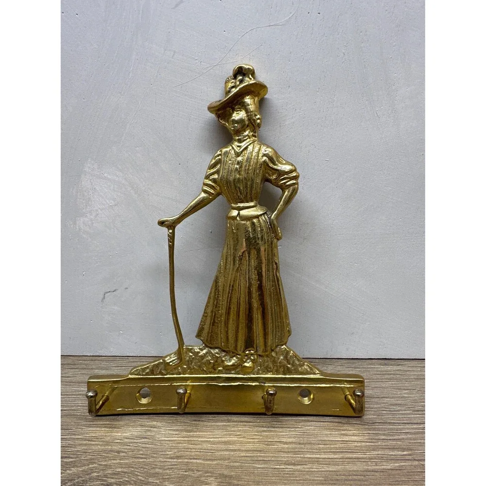 Solid Brass Victorian Lady Golfer 4-Hook Key Rack, Upper Deck LTD Decor 6
